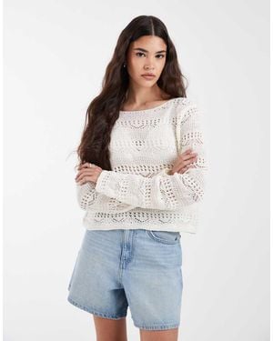 Pieces Crochet Knitted Jumper - White