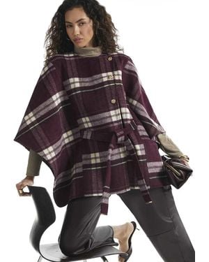 River Island Burgundy Check Print Belted Button Cape - Red