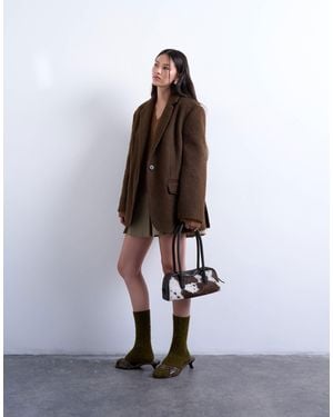 TOPSHOP Long Brushed One Button Blazer Coat With Wool - Brown