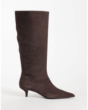 Mango 100 % leder-wildleder-kniehochstiefel mit kitten-heel - Braun