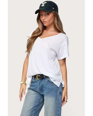 Edikted Sonora Oversized V Neck T Shirt - White