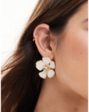 Accessorize – florale statement-ohrstecker aus emaille - Braun