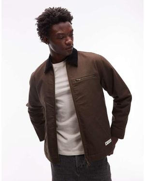 CAT WWR Canvas Two Way Zip Jacket With Quilting Lining - Brown