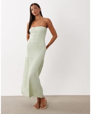 4th & Reckless Robe longue en maille bandeau à taille basse et ourlet plissé, sauge - Blanc