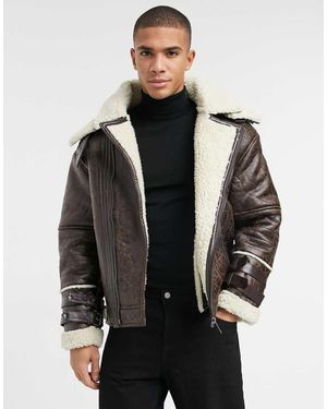 River Island Oversized Bikerjack Van Schapenvacht - Bruin