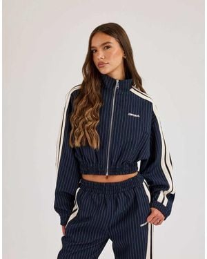 CERNUCCI Pinstripe Taping Cropped Funnel Neck Jacket - Blue