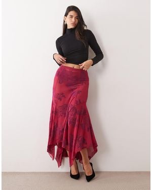 ASOS Hank Hem Maxi Flock Skirt - Red