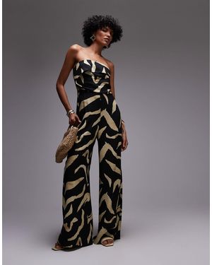 Mango Bardot Mixed Zebra Print Jumpsuit - Grey