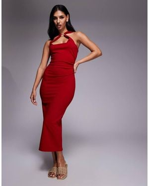 River Island Neckline Detail Halterneck Midi Dress - Red