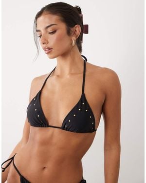 The Frolic Exclusive Stud Detail Triangle Bikini Top Co-Ord - Black