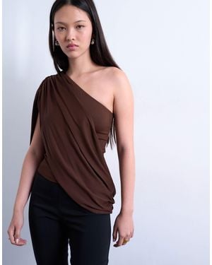 TOPSHOP Cross Over Draped Top - Brown
