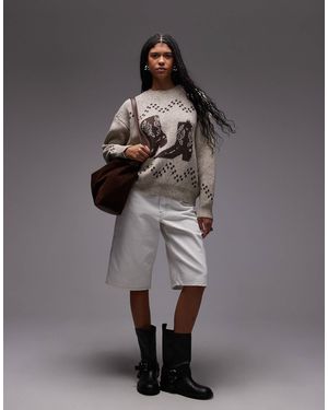 emory park Cowboy Boot Oversized Sweater - Gray