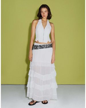 Bershka Jupe longue à volants - Vert