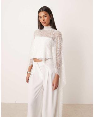 Pretty Lavish Bridal Fully Embellished Sequin Maxi Cape - Natural