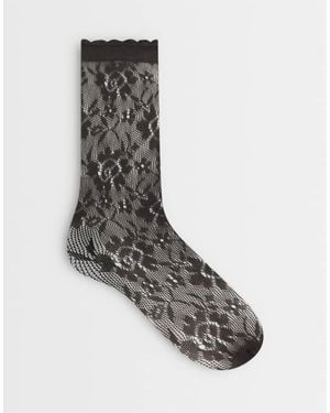 Vero Moda Sheer Socks With Lettuce Edge - Grey