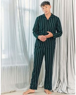 Chelsea Peers Stripe Button Up Long Pyjama Set - Blue