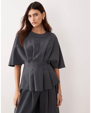 ARRANGE Pleat Waist Short Sleeve Top Co-Ord - Gray