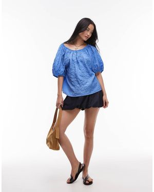 Mango Cotton Mix Soft Denim Bubble Mini Skirt - Blue