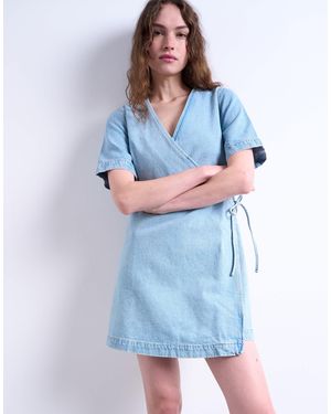 TOPSHOP Denim Wrap Mini Dress - Blue