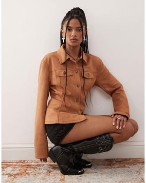 Lioness Rider Faux Suede Cinch Waist Detail Jacket - Brown