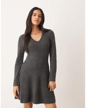 Jdy Skater Knitted Mini Dress - Grey