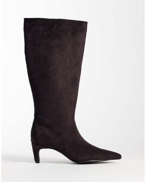 Threadbare Faux Suede Knee High Heeled Boot - Black