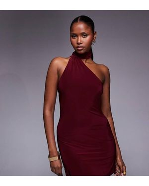 Fashionkilla Exclusive Slinky Double Sculpted Halterneck Scarf Detail Mini Dress - Red