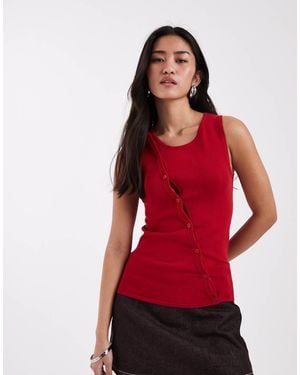JJXX Asymmetric Button Through Knit Vest - Red