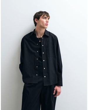 ASOS COLLECTIVE Oversized Cotton Shirt With Linen - Blue