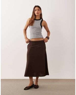 ASOS Midi-Rok Van Linnenmix - Bruin