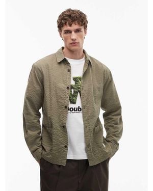 ASOS Seersucker Overshirt With Badge - Green