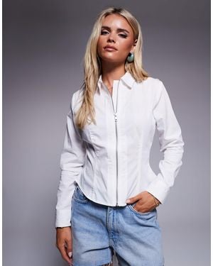 ASOS Asos Design Petite Slim Fitted Zip Up Shirt - White