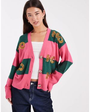 Brave Soul Christmas Stripe Cardigan With Sequin Detail - Red