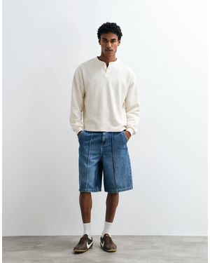ASOS Jorts coupe ample longueur allongée délavé clair avec plis nervurés - lblue - Blanc