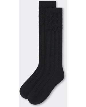 Calzedonia Lace-Patterned Long Socks With Wool - Black