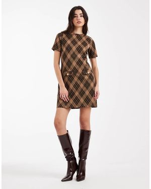 New Look Geruite Mini-Jurk Van Jacquard - Naturel