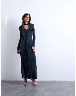 TOPSHOP Cupro Scarf Detail Ruffle Maxi Dress - White