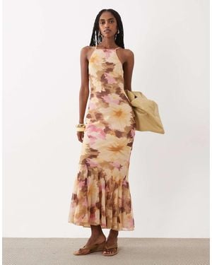 ASOS Mouwloze Maxi Jurk Van Chiffon Met Godetzoom - Naturel
