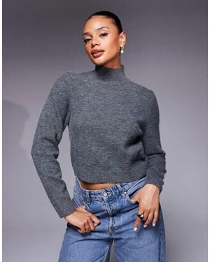 Kaiia Exclusive High Neck Knitted Flare Sleeve Relaxed Jumper - Grey