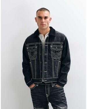 TRUE RELIGION Oversized Fit Embossed Logo Denim Trucker Jacket Co-ord - Blue