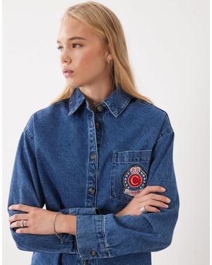 ASOS Denim Oversized Shirt With Embroidery Detail - Blue