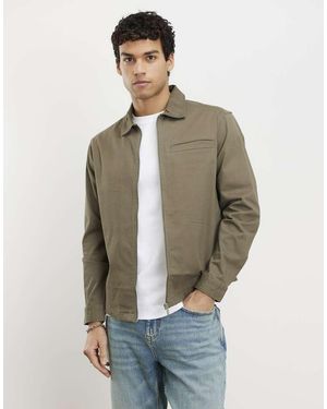 River Island Regular Fit Curved Hem Zip Overshirt - Natural