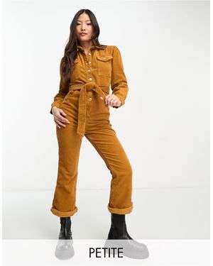 Don't Think Twice Dtt Petite Flora Cord Wide Leg Belted Jumpsuit - White