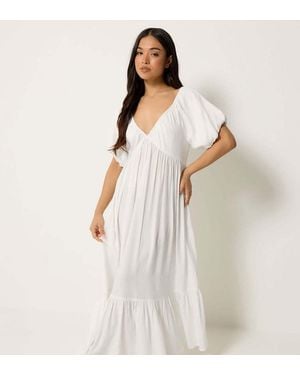 PixieGirl Petite Puff Sleeve Maxi Dress - White