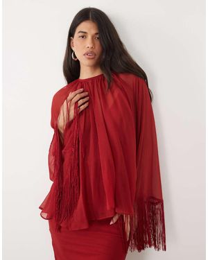 ASOS Overlay Layered Fringe Hem Sleeve Midi Dress
