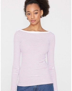 Tezenis Ribbed Top With Boat Neck And Stripes - White