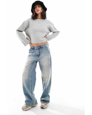 ASOS Maglione Squadrato Girocollo A Trecce Grigio Con Polsini Ampi - Blu