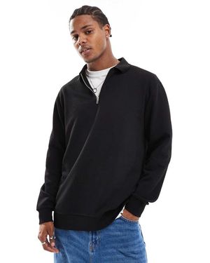 ASOS Polo Comoda A Maniche Lunghe Nera Con Zip Corta - Blu