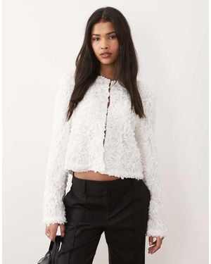 Vila Floral Jacquard Clasp Front Top - White