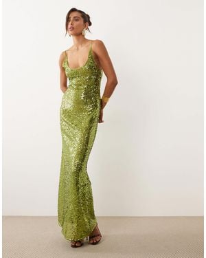 ASOS Embellished Sheer Scattered Sequin Cami Maxi Dress - Green